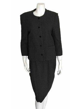 Sylvia Heisel Wool Herringbone Skirt Suit Dress Green Modern Small